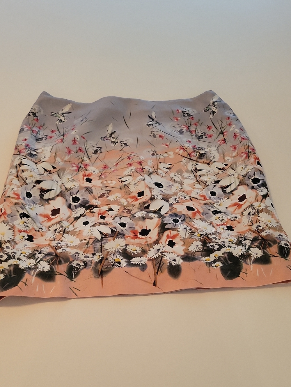 Talbots Floral Ombre A-Line Petite Skirt in Floral Peach and White SZ 14P